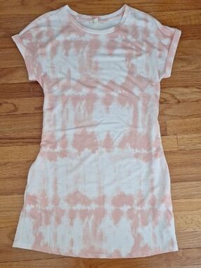 Summer Tie-Dye Midi Dress Tshirt Dress With Pockets Peach And Cream